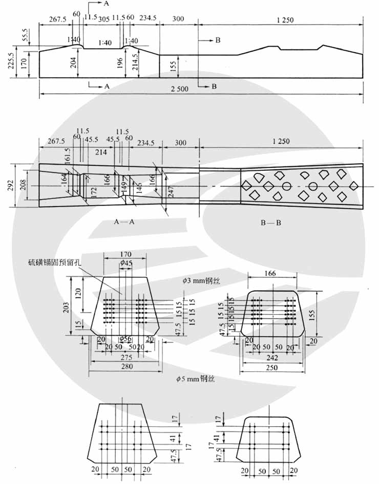 弦69型预应力钢弦混凝土枕外形尺寸图 专线3101